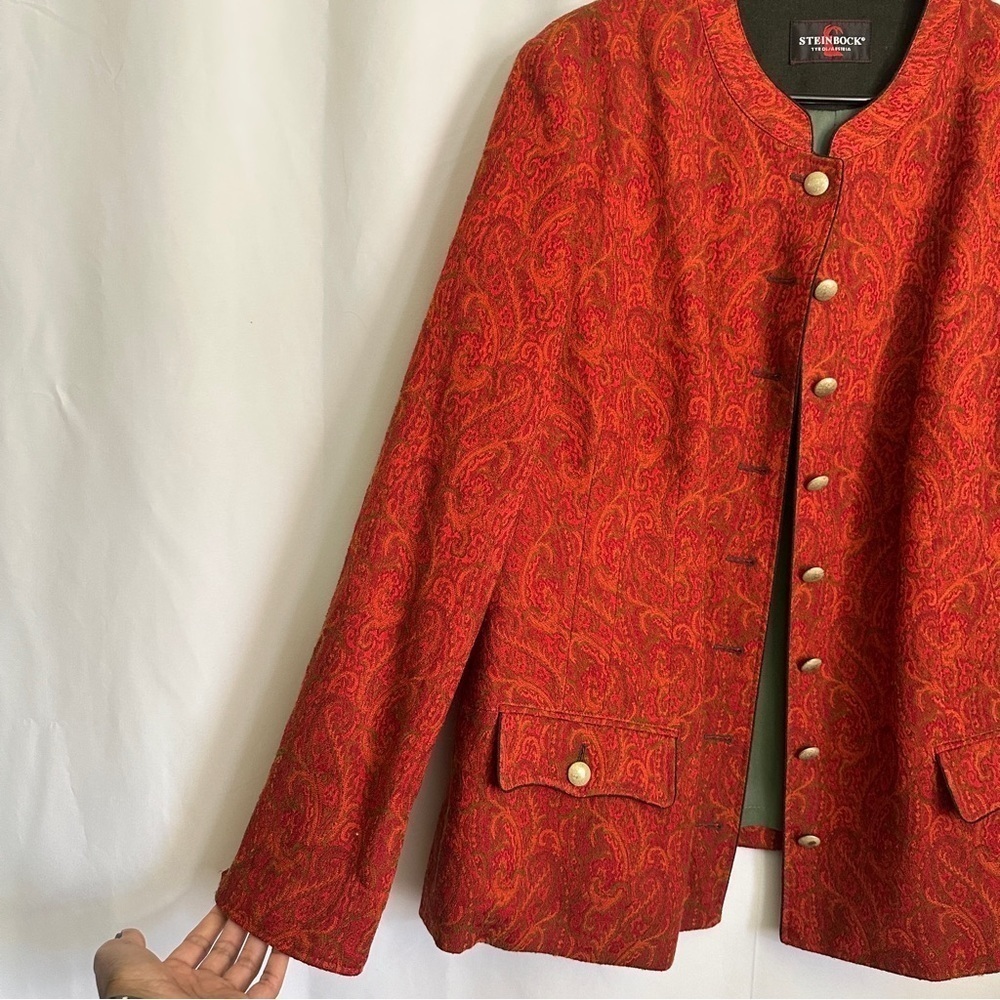 Vintage 80s Steinbock Tyrol Austria Womens Wool Paisley Jacket in Orange sz US20 - Picture 12 of 13